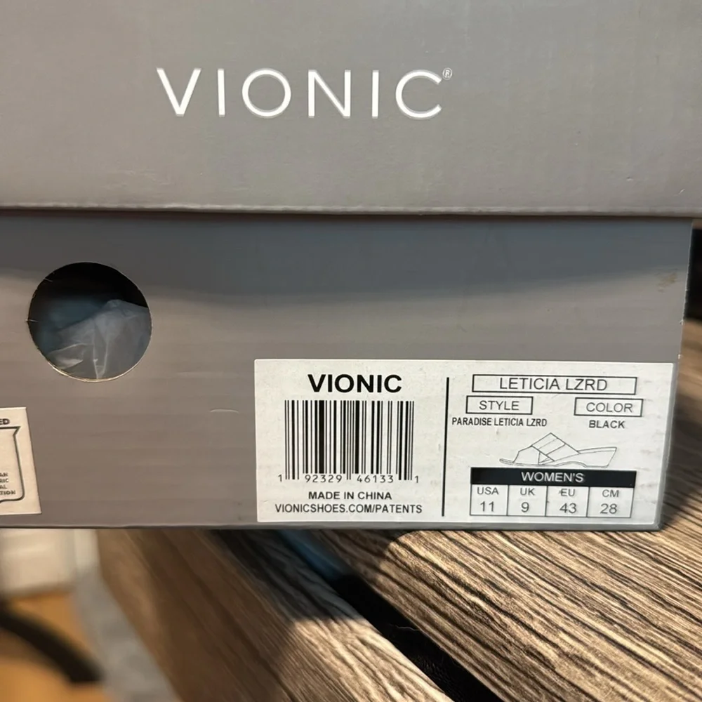 Vionic Black Textured Crossband Wedge Slide